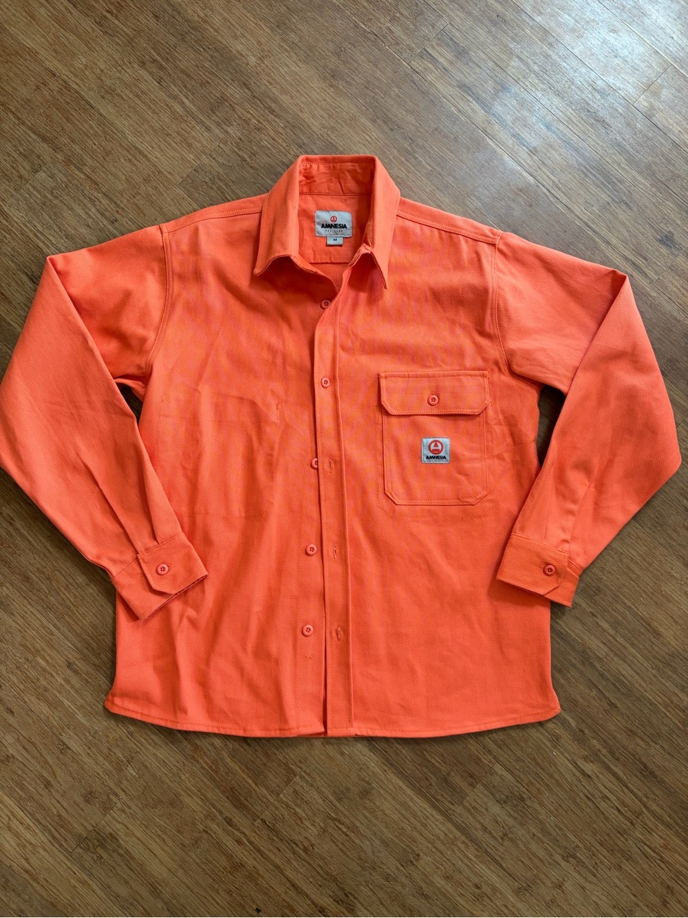Amnesia Offline Mens Heavyweight Cotton Twill Overshirt Jacket Orange Medium